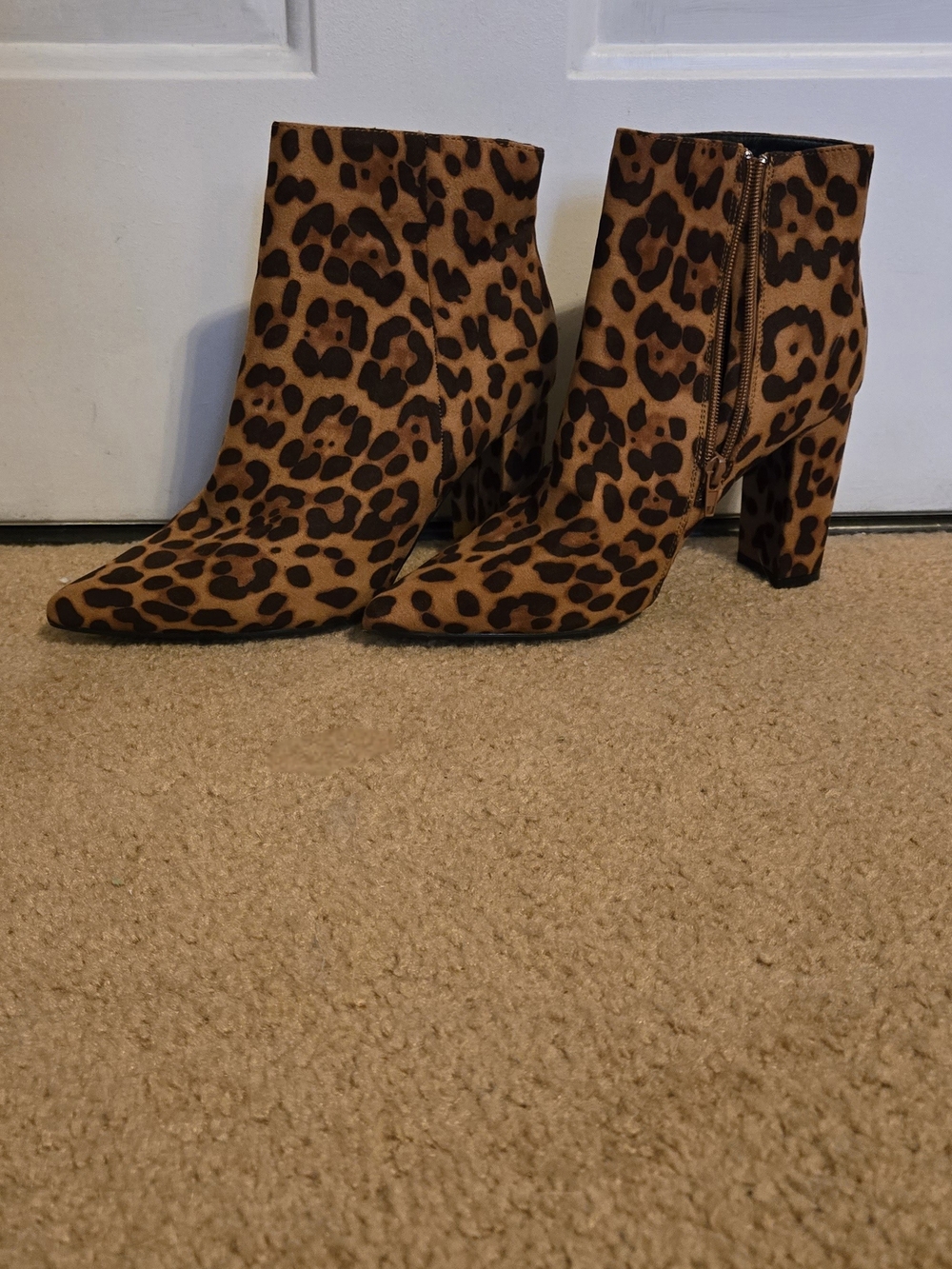 Leopard Print Pointy Toe Ankle Boots - SIZE 9, Brown And Black